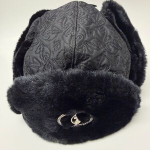 Baby Phat Black Quilted Fur-Trimmed Hat